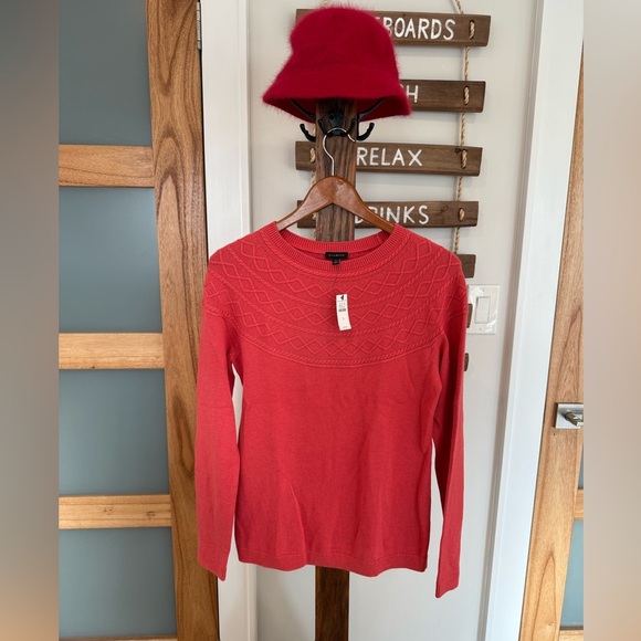 Talbots Womens CORAL Cable Knit Raglan Cashmere Blend Crewneck Sweater Small NEW - Picture 9 of 16